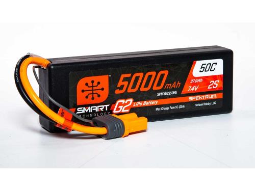 Spektrum SMART 7.4V 5000mAh 2S 130C Smart No Prep Drag LiPo Battery: IC5